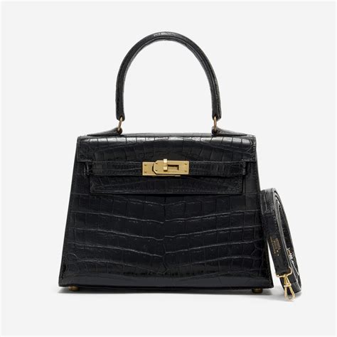 hermes mini kelly black croc|Hermes crocodile bag.